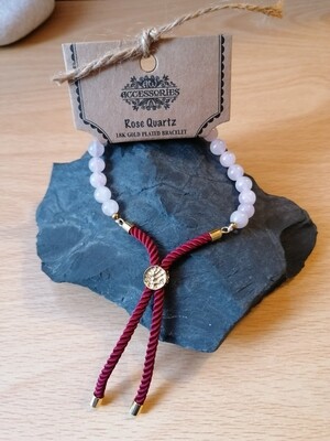Rose Quartz Reiki infused Bordeaux String adjustable Crystal Bracelet