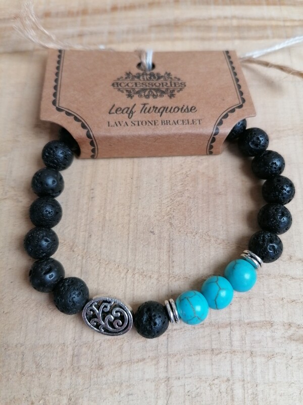 Leaf Turquoise Lava Stone Reiki infused Crystal Bracelet & Aromatherapy Essential Oil Diffuser