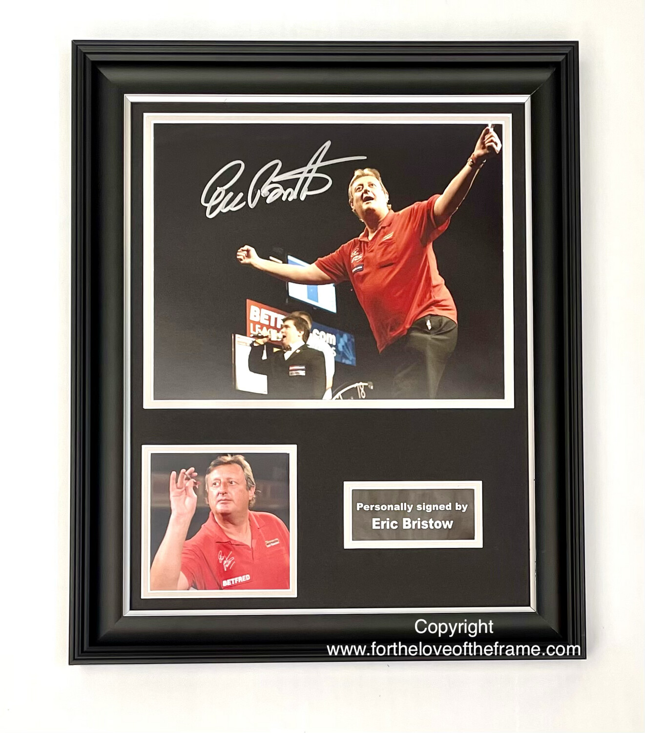 Eric Bristow Hand Signed Darts Photo in Handmade Wooden Display with