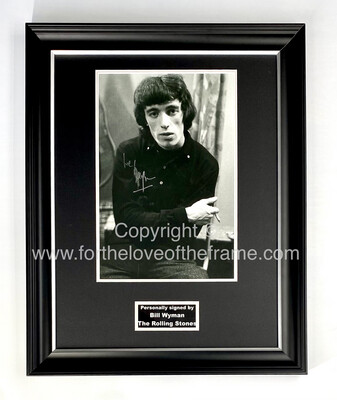 Bill Wyman Hand Signed The Rolling Stones Photo in Handmade Wooden Display with Certificate of Authenticity