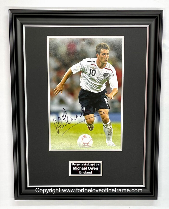 Michael Owen Hand Signed England Football Soccer Photo in Handmade Wooden Display & Certificate of Authenticity