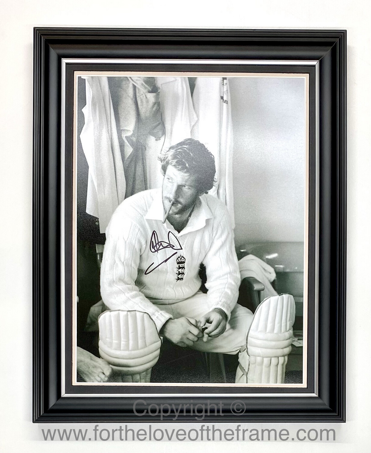 Ian Botham Stunning Hand Signed Iconic 1981 Ashes Cricket Dressing Room Pose Photo in Handmade Wooden Display & Certificate of Authenticity