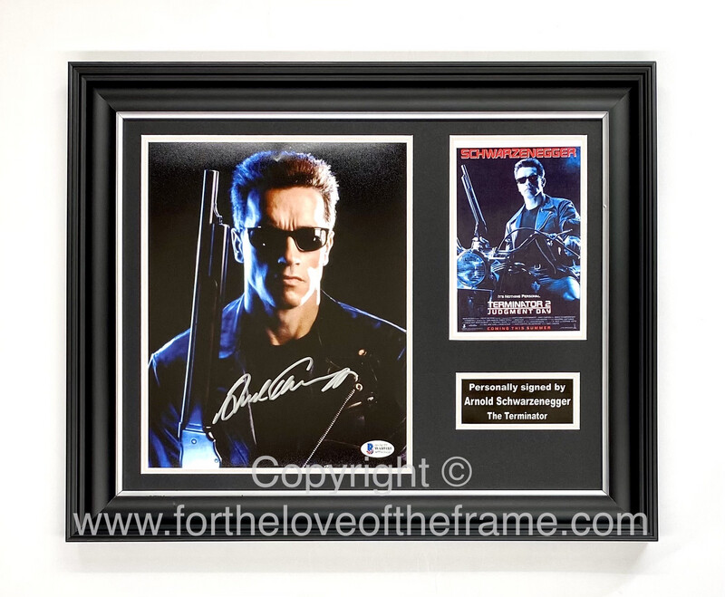 Arnold Schwarzenegger Stunning Hand Signed The Terminator Movie Photo in Handmade Wooden Display with Beckett Witnessed Certificate of Authenticity