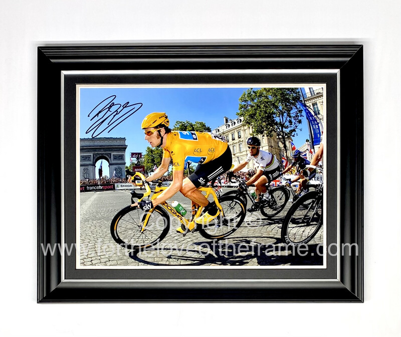 Bradley Wiggins Hand Signed Tour de France Cycling Victory Photograph in Stunning Handmade Wooden Display & Certificate of Authenticity