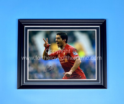Luis Suarez Stunning Hand Signed Liverpool FC Football Soccer Iconic Photo in Handmade Wooden Display & Certificate of Authenticity