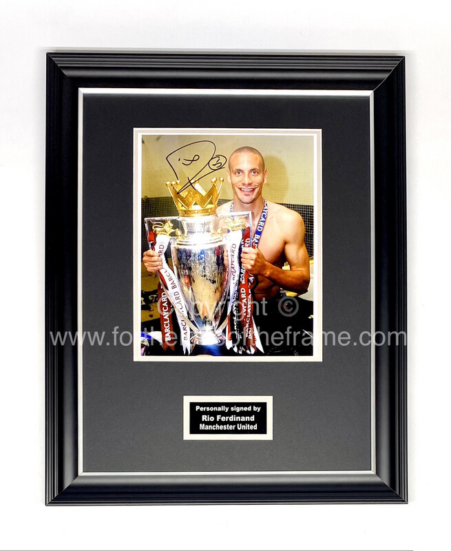 Rio Ferdinand Hand Signed Manchester United Football Soccer Photo in Handmade Wooden Display & Certificate of Authenticity