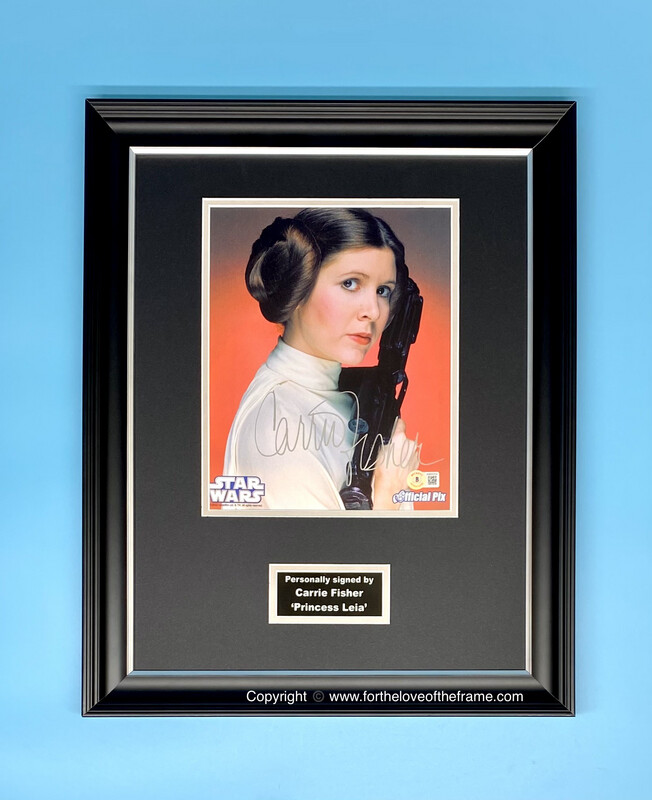 Carrie Fisher Princess Leia Stunning Hand Signed Star Wars Iconic Movie Photo in Handmade Wooden Display & Certificate of Authenticity