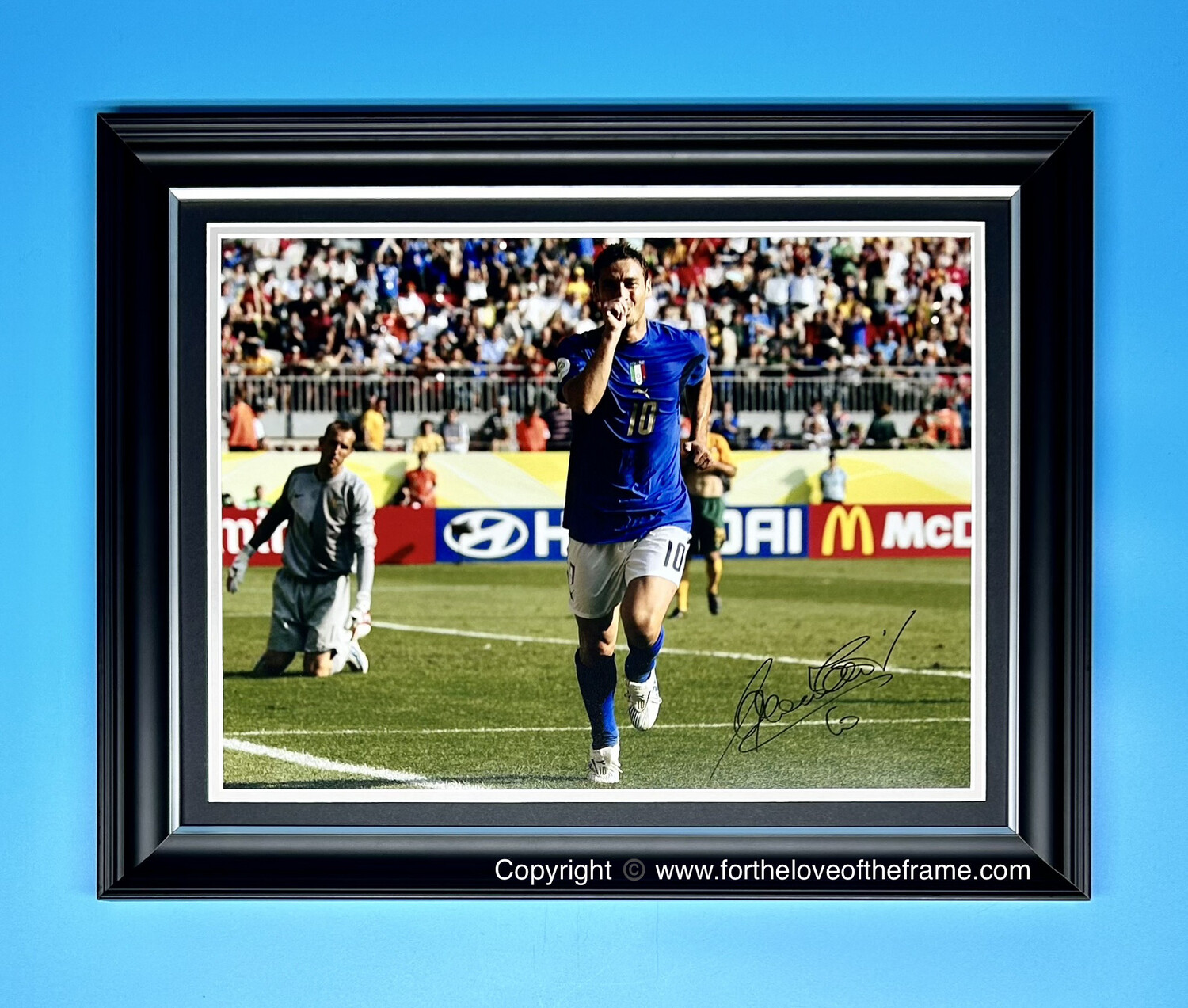 Francesco Totti Official Hand Signed Italy 2006 FIFA World Cup Photo in Luxury Handmade Wooden Display & Certificates of Authenticity