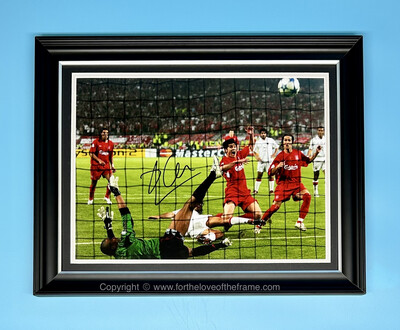 Xabi Alonso Stunning Hand Signed Liverpool FC UEFA Champions League Final Goal 2005 Football Soccer Photo in Luxury Handmade Wooden Display with Photo Proof COA AFTAL