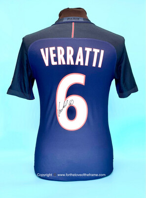 MATCH ISSUE Marco Verratti Back Signed Paris Saint-Germain PSG 2016-17 Home Jersey Shirt With Fan Style Number & AFTAL Registered Dealer Certificate of Authenticity