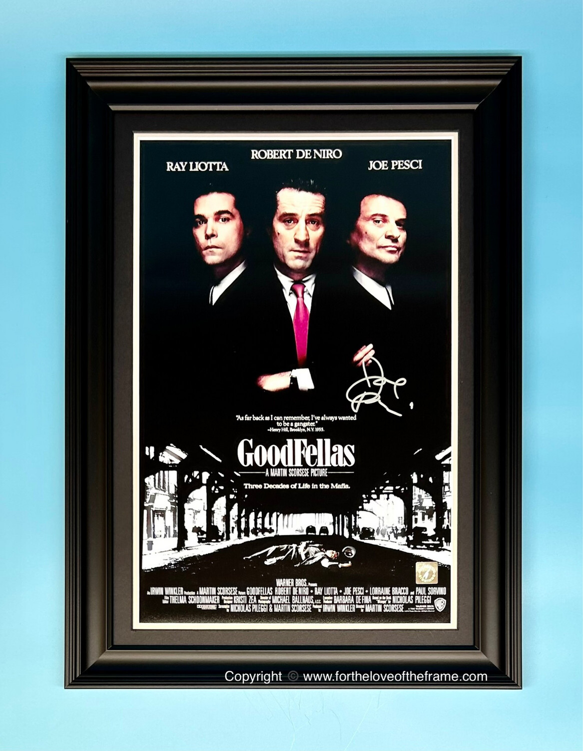 Joe Pesci Stunning Hand Signed Autograph Movie Memorabilia Goodfellas Poster in Luxury Handmade Wooden Display & Photo Proof & AFTAL Certificate Of Authenticity
