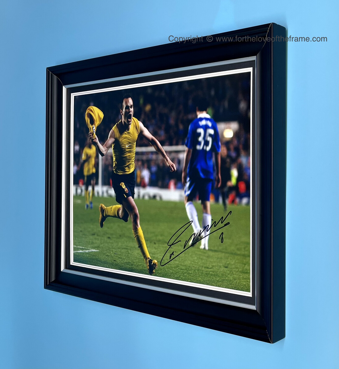 Andres Iniesta Signed Barcelona Photo In A Luxury Frame