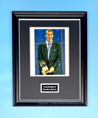 Zinedine Zidane Signed Autograph Soccer Football Memorabilia 2003 Player Of The Year Real Madrid Photo Poster In Luxury Handmade Wooden Frame & AFTAL Certificate Of Authenticity