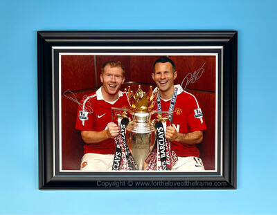 Ryan Giggs And Paul Scholes Signed Autograph Soccer Football Memorabilia Manchester United Premier League Photo Poster In Luxury Handmade Wooden Frame & AFTAL Certificate Of Authenticity