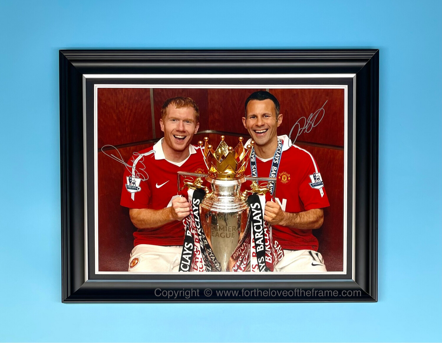 Ryan Giggs And Paul Scholes Signed Autograph Soccer Football Memorabilia Manchester United Premier League Photo Poster In Luxury Handmade Wooden Frame & AFTAL Certificate Of Authenticity