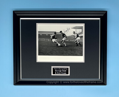 Don Howe & George Best Signed Autograph Football Soccer Memorabilia Manchester United & Arsenal Premier League Photo Poster In Luxury Handmade Wooden Frame & AFTAL Certificate Of Authenticity