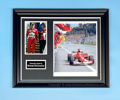 Michael Schumacher Signed Autograph Formula One Memorabilia F1 Ferrari Photo Poster In Luxury Handmade Wooden Frame & AFTAL Approved Dealer Certificate Of Authenticity