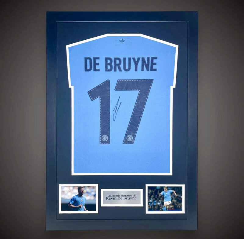 Kevin De Bruyne Signed Manchester City Shirt In Luxury Wooden Frame & AFTAL Member Certificate Of Authenticity Football Soccer Autograph Memorabilia Premier League