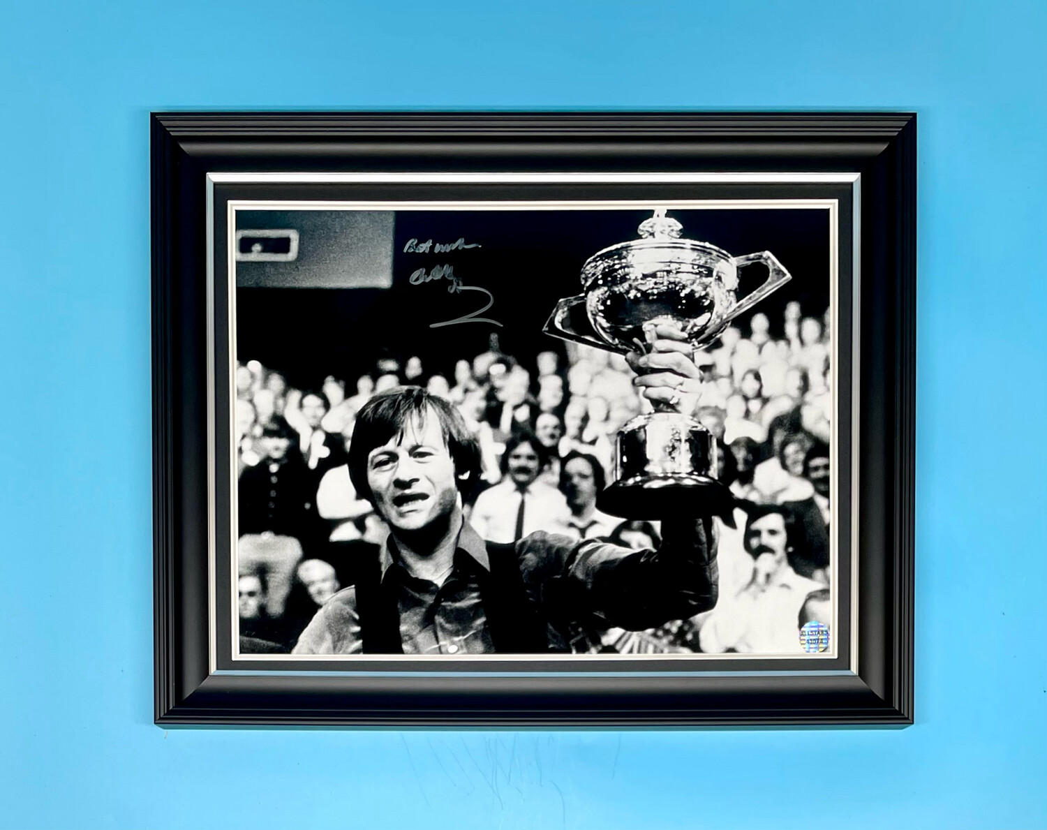 Alex Higgins Signed Photo In Luxury Handmade Wooden Frame & AFTAL Member Certificate Of Authenticity Autograph Snooker Memorabilia Poster