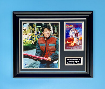 Michael J Fox Signed Photo In Luxury Handmade Wooden Frame With Beckett Verification & AFTAL Member Certificate Of Authenticity Autograph Movie Film TV Memorabilia Back To The Future Poster