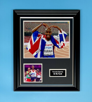 Sir Mo Farah Signed Photo In Luxury Handmade Wooden Frame With Photo Proof & AFTAL Member Certificate Of Authenticity Autograph Sport Olympics Athletics Memorabilia Poster