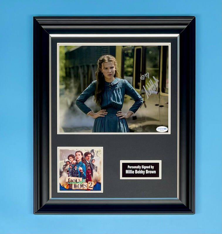 Millie Bobby Brown Signed Photo In Luxury Handmade Wooden Frame With Verification & AFTAL Member Certificate Of Authenticity Autograph Movie Film TV Memorabilia Enola Holmes Poster