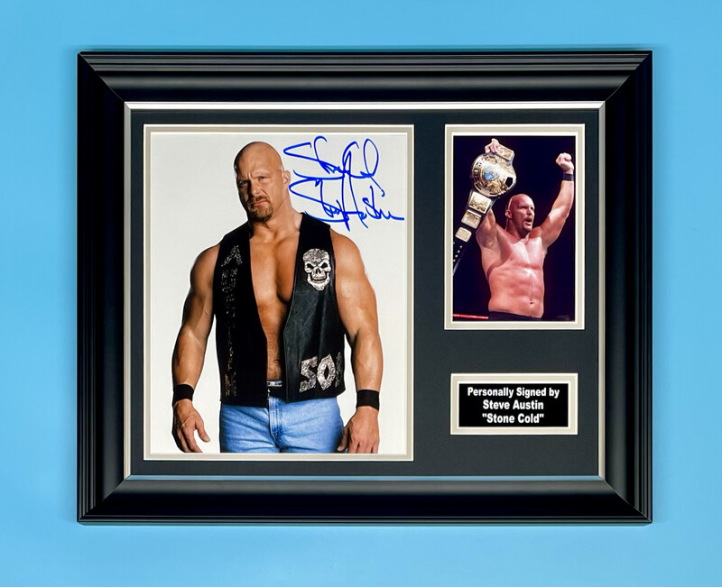 Steve Austin Signed Photo In Luxury Handmade Wooden Frame & AFTAL Member Certificate Of Authenticity Autograph Sport WWE Wrestlemania Memorabilia Poster Stone Cold