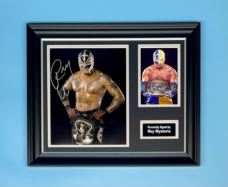 Rey Mysterio Signed Photo In Luxury Handmade Wooden Frame & Certificate Of Authenticity Autograph Sport WWE Wrestlemania Memorabilia Poster