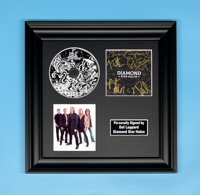 Def Leppard Signed Photo & CD In Luxury Handmade Wooden Frame & AFTAL Member Certificate Of Authenticity Autograph Music Memorabilia Poster Diamond Star Halos Album Cover