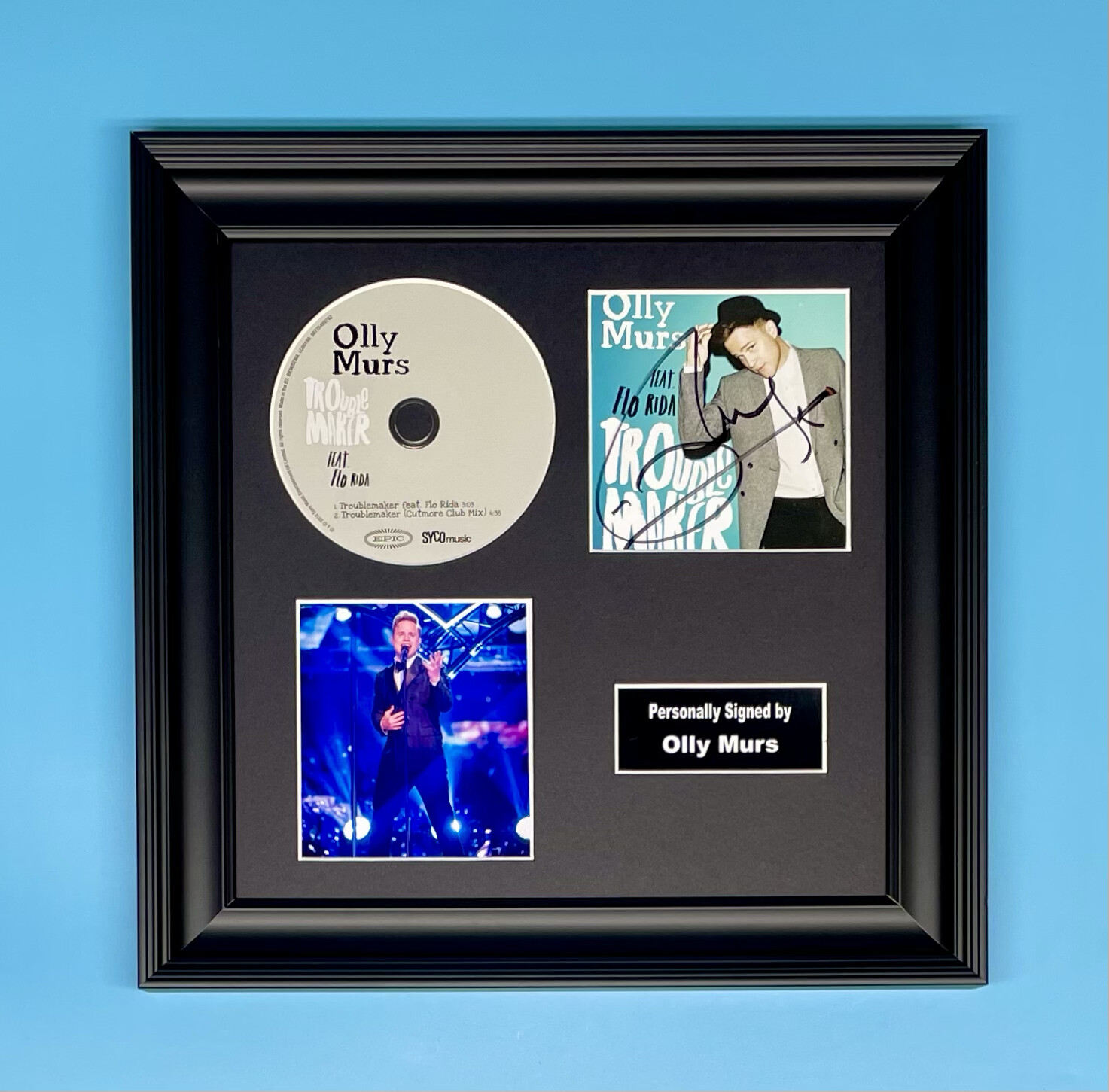 Olly Murs Signed Photo & CD In Luxury Handmade Wooden Frame & AFTAL Member Certificate Of Authenticity Autograph Music Memorabilia Poster Troublemaker Cover
