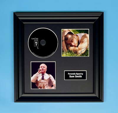 Sam Smith Signed Photo & CD In Luxury Handmade Wooden Frame & AFTAL Member Certificate Of Authenticity Autograph Music Memorabilia Poster Love Goes Cover