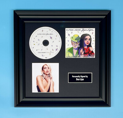 Dua Lipa Signed Photo & CD In Luxury Handmade Wooden Frame & AFTAL Member Certificate Of Authenticity Autograph Music Memorabilia Poster Cold Heart Elton John Cover