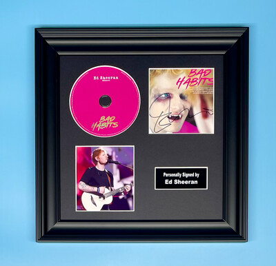 Ed Sheeran Signed Photo & CD In Luxury Handmade Wooden Frame & AFTAL Member Certificate Of Authenticity Autograph Music Memorabilia Poster Bad Habits Cover