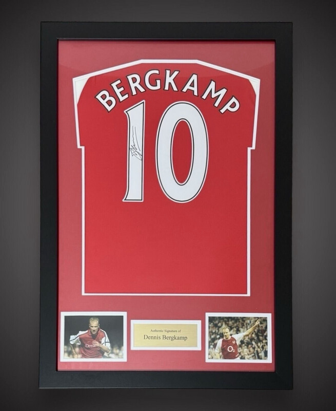 Dennis Bergkamp Signed Arsenal Shirt In Luxury Wooden Frame & AFTAL Member Certificate Of Authenticity Football Soccer Autograph Memorabilia Premier League