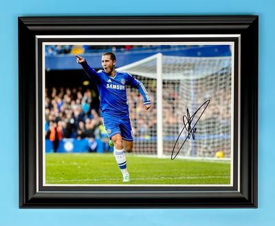 Eden Hazard Signed Photo In Luxury Handmade Wooden Frame & AFTAL Member Certificate Of Authenticity Autograph Football Soccer Memorabilia Chelsea Poster