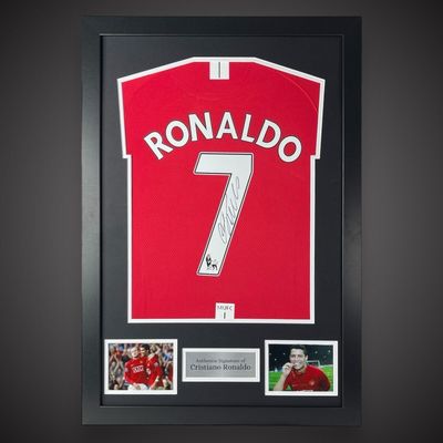 Cristiano Ronaldo Signed Shirt In Luxury Wooden Frame & AFTAL Member Certificate Of Authenticity Football Soccer Autograph Memorabilia Manchester United Jersey
