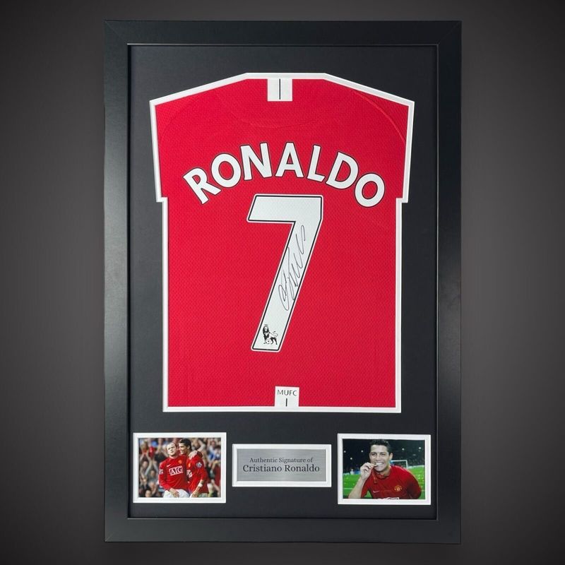 Cristiano Ronaldo Signed Shirt In Luxury Wooden Frame & AFTAL Member Certificate Of Authenticity Football Soccer Autograph Memorabilia Manchester United Jersey