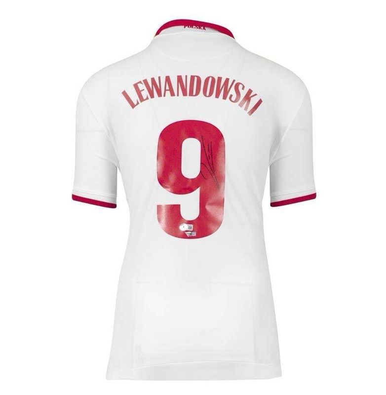 Robert Lewandowski Signed Shirt With Beckett Verification & AFTAL Member Certificate Of Authenticity Autograph Football Soccer Memorabilia Poland Jersey