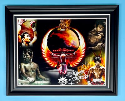 Manny Pacquiao Signed Photo In Luxury Handmade Wooden Frame & AFTAL Member Certificate Of Authenticity Autograph Boxing Memorabilia Poster