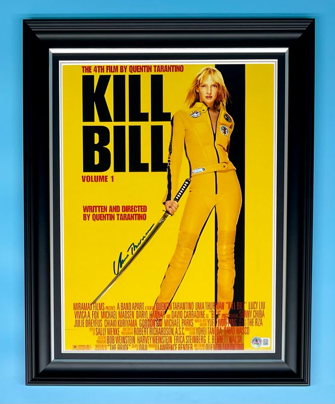 Uma Thurman Signed Photo In Luxury Handmade Wooden Frame With Beckett Verification & AFTAL Member Certificate Of Authenticity Autograph Movie Film TV Memorabilia Kill Bill Poster