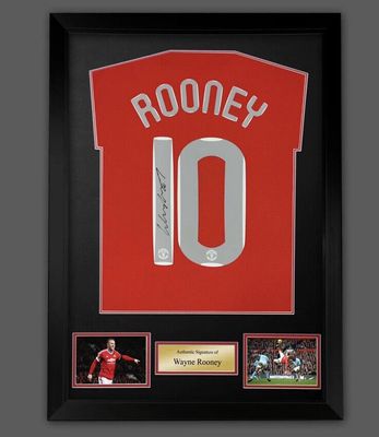 Wayne Rooney Signed Shirt In Luxury Wooden Frame & AFTAL Member Certificate Of Authenticity Football Soccer Autograph Memorabilia Manchester United Jersey Top