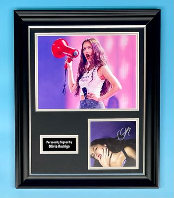 Olivia Rodrigo Signed Photo In Luxury Handmade Wooden Frame & AFTAL Member Certificate Of Authenticity Autograph Music Memorabilia Guts Poster