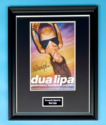 Dua Lipa Signed Photo In Luxury Handmade Wooden Frame & AFTAL Member Certificate Of Authenticity Autograph Music Memorabilia Glastonbury 2024 Poster