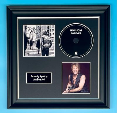 Jon Bon Jovi Signed Photo & CD In Luxury Handmade Wooden Frame & AFTAL Member Certificate Of Authenticity Music Memorabilia Forever Poster