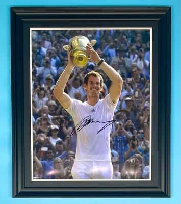 Andy Murray Signed Photo In Luxury Handmade Wooden Frame & AFTAL Member Certificate Of Authenticity Tennis Memorabilia Autograph Wimbledon Poster