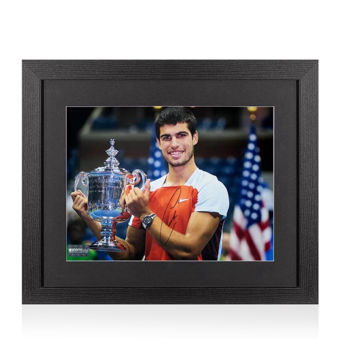 Carlos Alcaraz Signed Photo In Luxury Handmade Wooden Frame With Photo Proof & AFTAL Member Certificate Of Authenticity Tennis Memorabilia Autograph US Open Poster