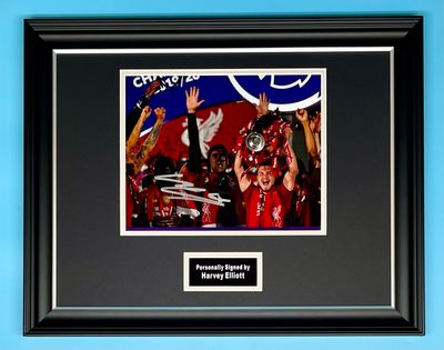 Harvey Elliott Signed Photo In Luxury Handmade Wooden Frame & AFTAL Member Certificate Of Authenticity Football Soccer Memorabilia Autograph Liverpool Poster