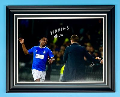 Alfredo Morelos Signed Photo In Luxury Handmade Wooden Frame & AFTAL Member Certificate Of Authenticity Football Soccer Memorabilia Autograph Rangers Poster
