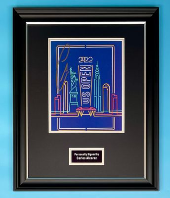 Carlos Alcaraz Signed Photo In Luxury Handmade Wooden Frame & AFTAL Member Certificate Of Authenticity Tennis Memorabilia Autograph 2022 US Open Poster