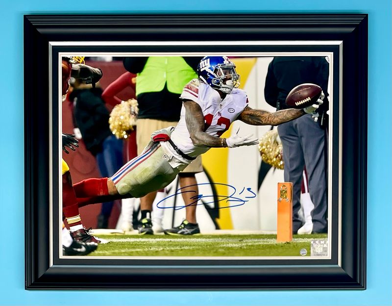 Odell Beckham Jr Signed Photo In Luxury Handmade Wooden Frame & AFTAL Member Certificate Of Authenticity NFL Memorabilia Autograph New York Giants Poster